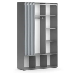Kinderkleiderschrank Luigi Grau 105.8 x 178.1 cm mit Vorhang-Kleiderstange Vicco