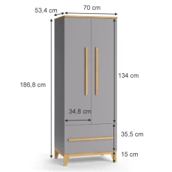 Kinderkleiderschrank Malia Grau 70 x 186.8 cm Vitalispa