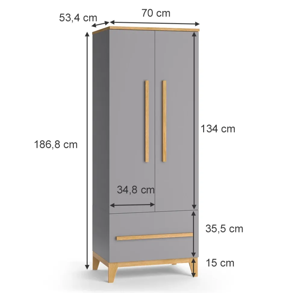 Kinderkleiderschrank Malia Grau 70 x 186.8 cm Vitalispa