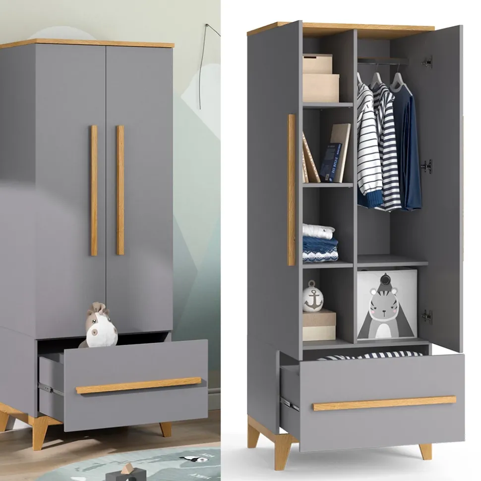 Kinderkleiderschrank Malia Grau 70 x 186.8 cm Vitalispa