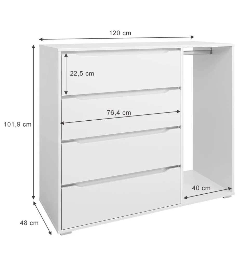 Kinderkleiderschrank Ruben Weiß 120 x 101.9 cm mit 4 Schubladen Vicco