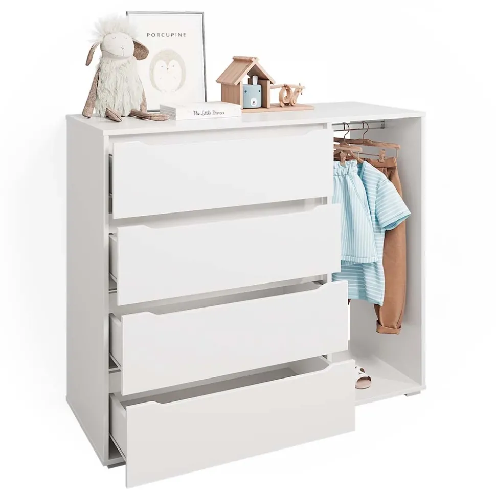 Kinderkleiderschrank Ruben Weiß 120 x 101.9 cm mit 4 Schubladen Vicco