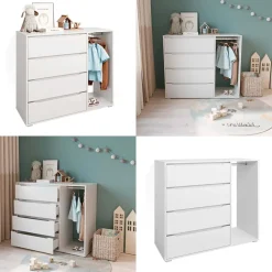 Kinderkleiderschrank Ruben Weiß 120 x 101.9 cm mit 4 Schubladen Vicco