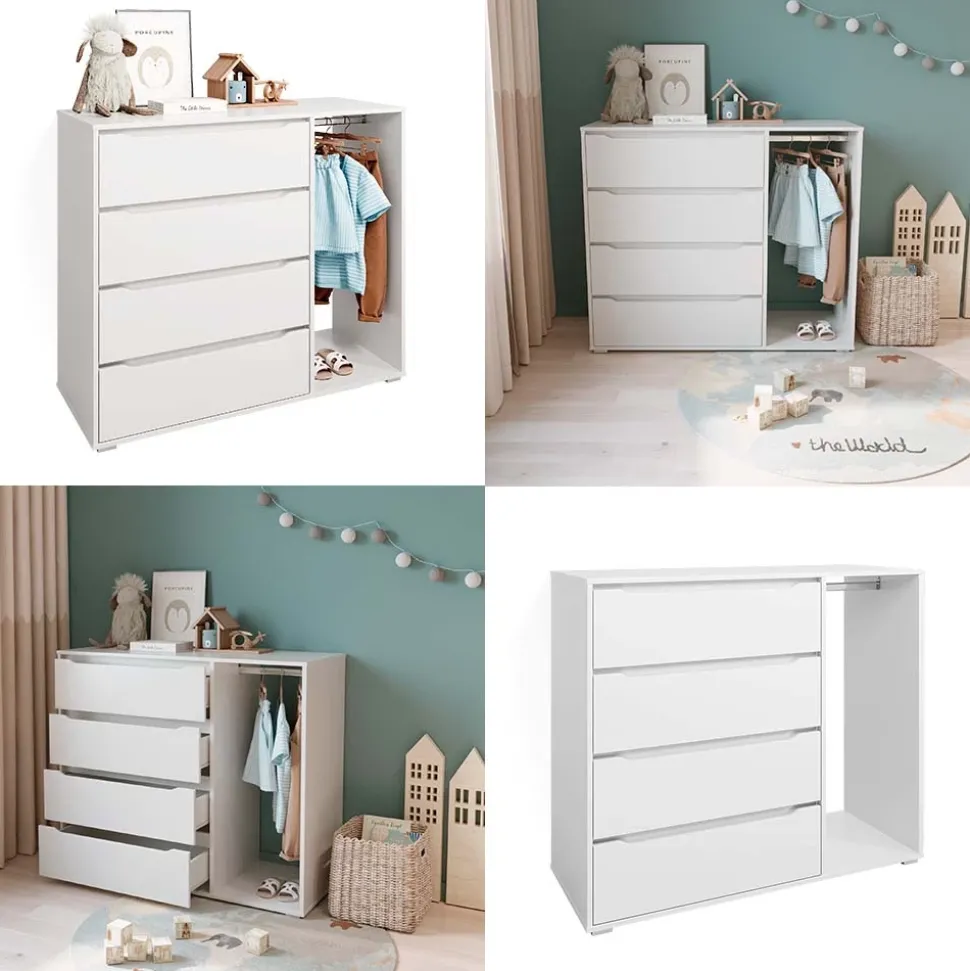 Kinderkleiderschrank Ruben Weiß 120 x 101.9 cm mit 4 Schubladen Vicco