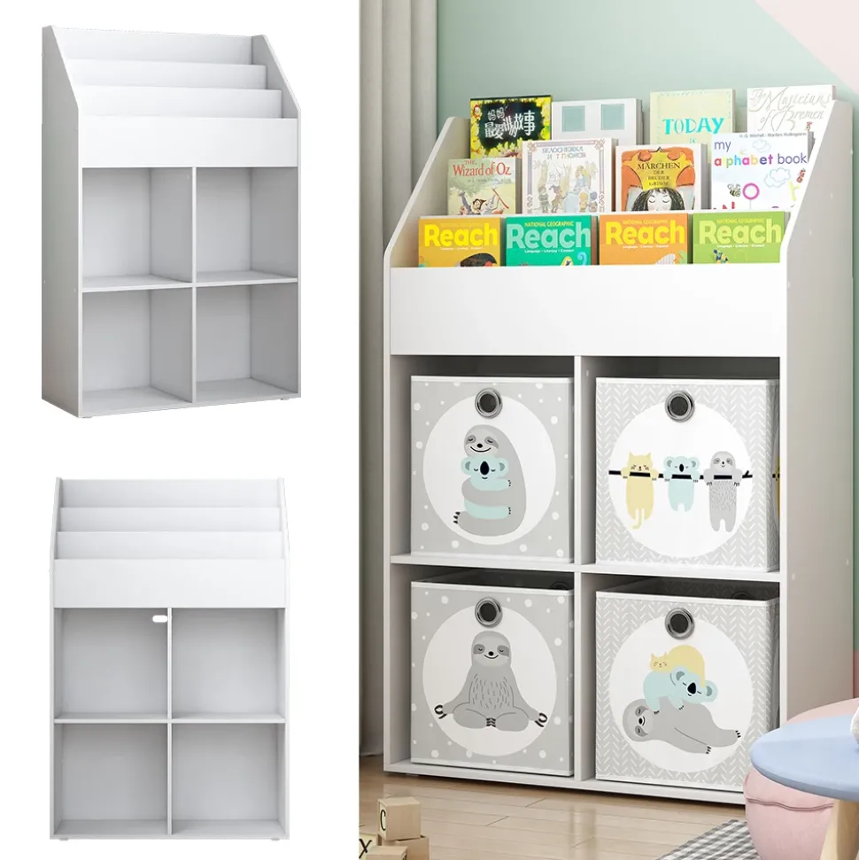 Kinderregal Conny Weiß 72 x 111 cm mit 4 Ablagen für Faltboxen Vicco