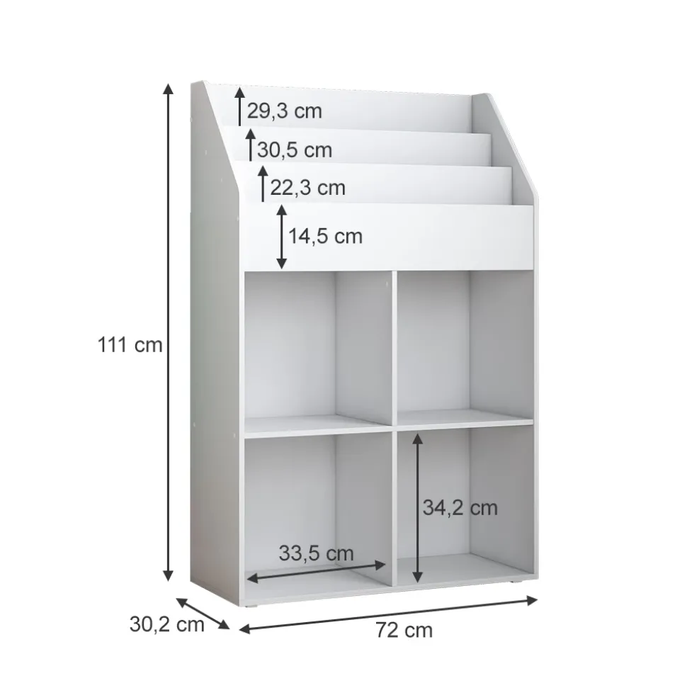 Kinderregal Conny Weiß 72 x 111 cm mit 4 Ablagen für Faltboxen Vicco