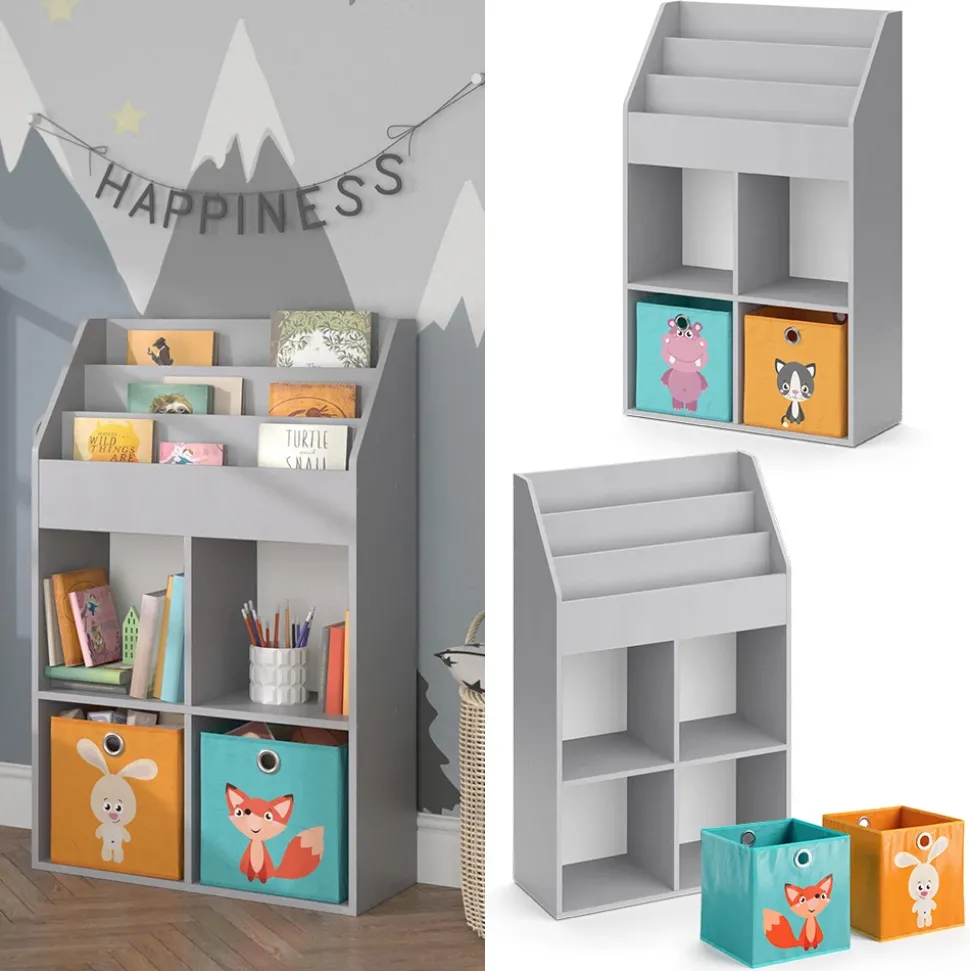 Kinderregal Luigi Grau 72 x 114.2 cm mit 2 Faltboxen Vicco