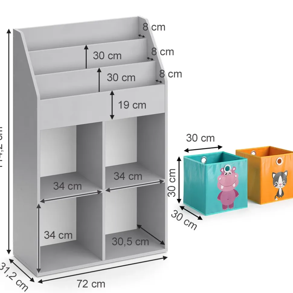 Kinderregal Luigi Grau 72 x 114.2 cm mit 2 Faltboxen Vicco