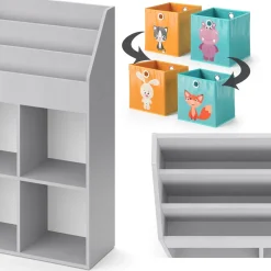 Kinderregal Luigi Grau 72 x 114.2 cm mit 2 Faltboxen Vicco