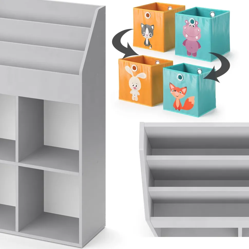 Kinderregal Luigi Grau 72 x 114.2 cm mit 2 Faltboxen Vicco