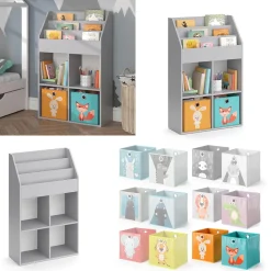 Kinderregal Luigi Grau 72 x 114.2 cm mit 2 Faltboxen Vicco
