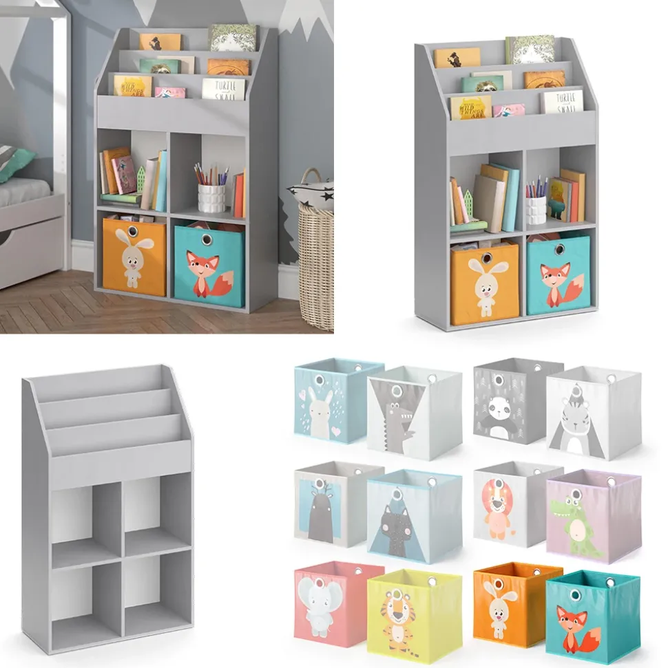 Kinderregal Luigi Grau 72 x 114.2 cm mit 2 Faltboxen Vicco