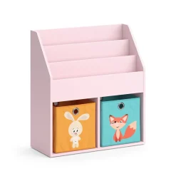 Kinderregal Luigi Rosa 72 x 79 cm mit 2 Faltboxen (Fuchs, Hase) Vicco