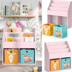 Kinderregal Luigi Rosa 72 x 79 cm mit 2 Faltboxen (Fuchs, Hase) Vicco