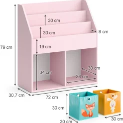 Kinderregal Luigi Rosa 72 x 79 cm mit 2 Faltboxen (Fuchs, Hase) Vicco