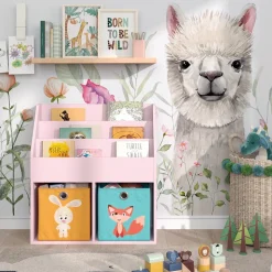 Kinderregal Luigi Rosa 72 x 79 cm mit 2 Faltboxen (Fuchs, Hase) Vicco