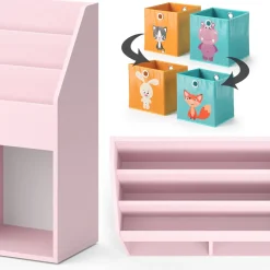 Kinderregal Luigi Rosa 72 x 79 cm mit 2 Faltboxen (Fuchs, Hase) Vicco