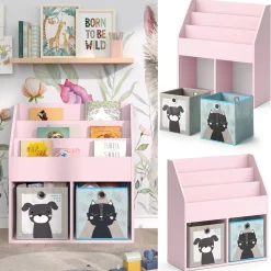 Kinderregal Luigi Rosa 72 x 79 cm mit 2 Faltboxen (Hund, Katze) Vicco