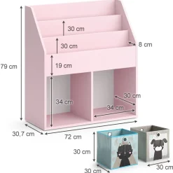 Kinderregal Luigi Rosa 72 x 79 cm mit 2 Faltboxen (Hund, Katze) Vicco