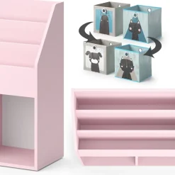 Kinderregal Luigi Rosa 72 x 79 cm mit 2 Faltboxen (Hund, Katze) Vicco