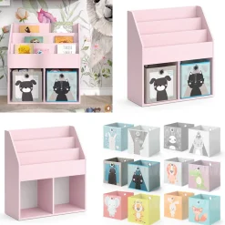 Kinderregal Luigi Rosa 72 x 79 cm mit 2 Faltboxen (Hund, Katze) Vicco