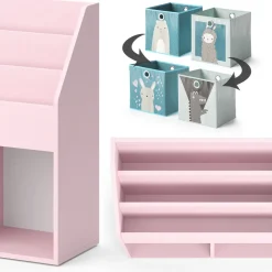 Kinderregal Luigi Rosa 72 x 79 cm mit 2 Faltboxen (Bär, Schaf) Vicco