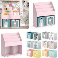 Kinderregal Luigi Rosa 72 x 79 cm mit 2 Faltboxen (Bär, Schaf) Vicco