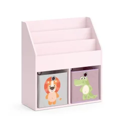 Kinderregal Luigi Rosa 72 x 79 cm mit 2 Faltboxen (Löwe, Krokodil) Vicco