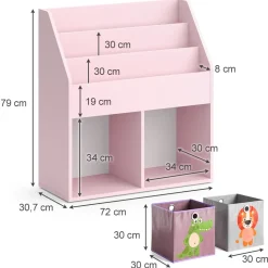 Kinderregal Luigi Rosa 72 x 79 cm mit 2 Faltboxen (Löwe, Krokodil) Vicco