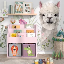 Kinderregal Luigi Rosa 72 x 79 cm mit 2 Faltboxen (Löwe, Krokodil) Vicco