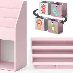 Kinderregal Luigi Rosa 72 x 79 cm mit 2 Faltboxen (Löwe, Krokodil) Vicco