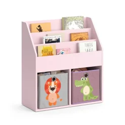Kinderregal Luigi Rosa 72 x 79 cm mit 2 Faltboxen (Löwe, Krokodil) Vicco