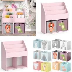 Kinderregal Luigi Rosa 72 x 79 cm mit 2 Faltboxen (Löwe, Krokodil) Vicco