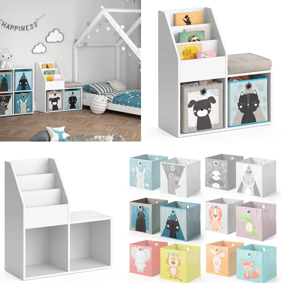 Kinderregal Luigi Weiß 30.9 x 79 cm Mini, mit 2 Faltboxen opt.4 Vicco