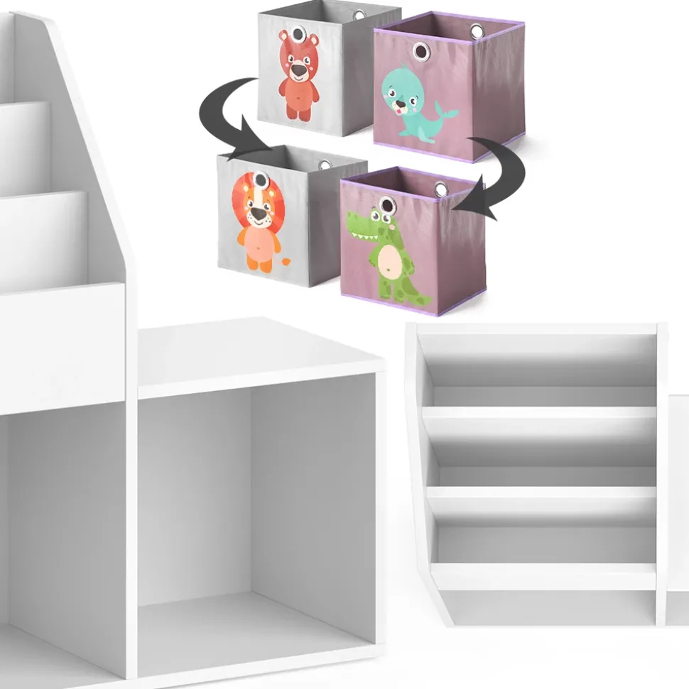 Kinderregal Luigi Weiß 30.9 x 79 cm Mini, mit 2 Faltboxen opt.3 Vicco