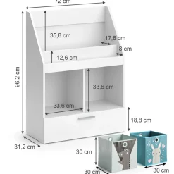 Kinderregal Luigi Weiß 72 x 96.2 cm mit Schublade und 2 Faltboxen opt.1 Vicco