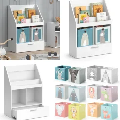 Kinderregal Luigi Weiß 72 x 96.2 cm mit Schublade und 2 Faltboxen opt.1 Vicco