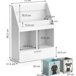 Kinderregal Luigi Weiß 72 x 96.2 cm mit Schublade und 2 Faltboxen opt.3 Vicco