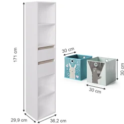 Kinderregal Robert Weiß 36.2 x 171 cm mit Faltboxen bunt Vicco