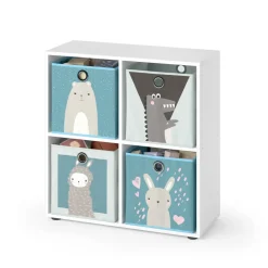 Kinderregal Tetra Weiß 72.6 x 72 cm mit 4 Faltboxen (grau/blau) Vicco