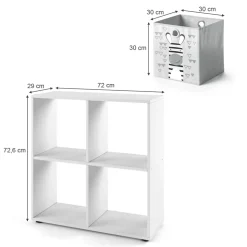 Kinderregal Tetra Weiß 72.6 x 72 cm mit 4 Faltboxen (grau/blau) Vicco