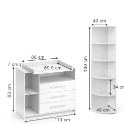Kinderzimmer-Set Oskar Weiß 2 Teile, mit Wickelkommode und Spielzeugregal Vicco
