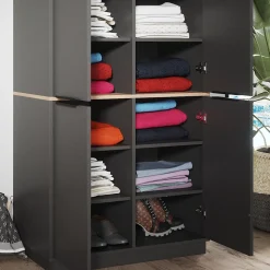 Kleiderschrank Betti Anthrazit/Sonoma 82 x 179 cm mit 4 Türen Vicco