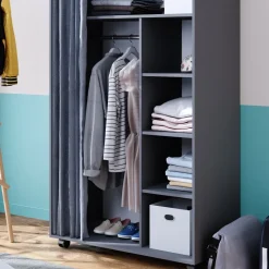 Kleiderschrank Doros Grau 100 x 168 cm mit Rollen Vicco