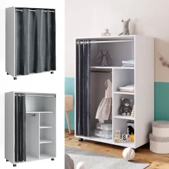 Kleiderschrank Doros Weiß 100 x 146.6 cm offen, mit Rollen Vicco