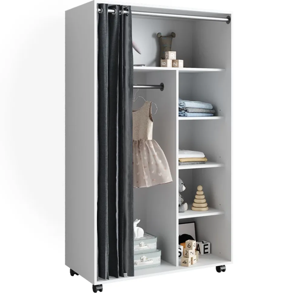 Kleiderschrank Doros Weiß 100 x 168 cm mit Rollen Vicco