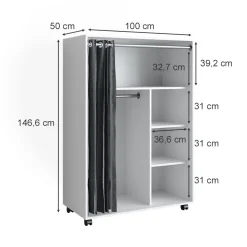 Kleiderschrank Doros Weiß 100 x 146.6 cm mit Rollen Vicco