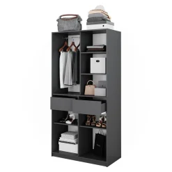 Kleiderschrank Elmo Anthrazit 100 x 200 cm mit 2 Schubladen Vicco