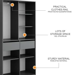 Kleiderschrank Elmo Anthrazit 100 x 200 cm mit 2 Schubladen Vicco
