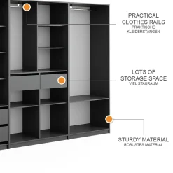 Kleiderschrank Elmo Anthrazit 100 x 200 cm 3er Set Vicco